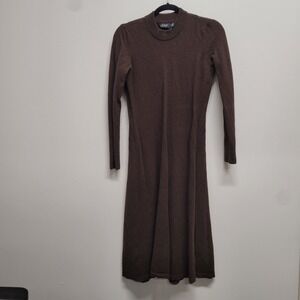 Lauren Ralph Lauren Brown Wool Blend Midi Sweater Dress Long Sleeve Crew Neck L